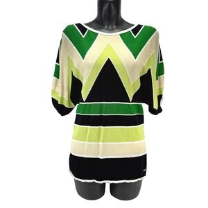 ESCADA VTG‎ 90's Green Knit Chevron Stripe Peekaboo Dolman Top Made in Italy 42